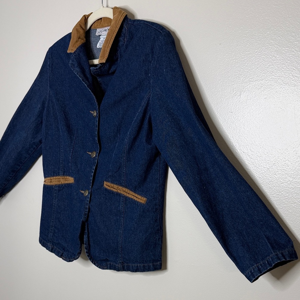 J.G. Hook Denim Jacket Petite 8P Cotton Corduroy Trim Fitted Western Style - Picture 2 of 13